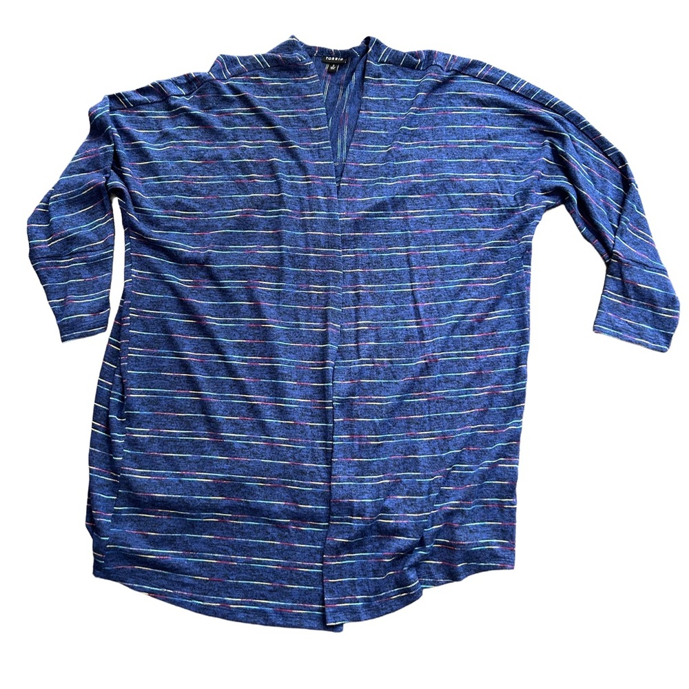 Torrid Blue Striped Light Weight Plus Size Casual Cardigan